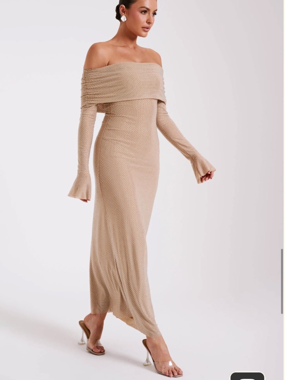 Off Shoulder Diamanté Maxi - Nude rhinestone size  medium  Marcel dress - Picture 10 of 16